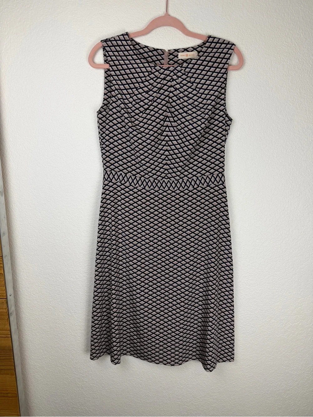 NWT Tory Burch Sleeveless A-Line Maxine Silk Geometric Dress Tan Blue 8